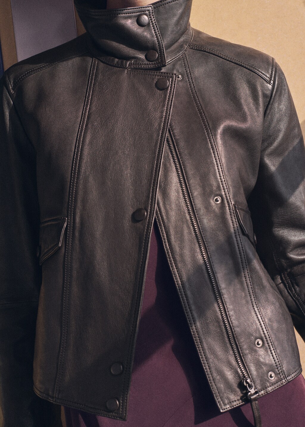 Pockets leather jacket - Brown