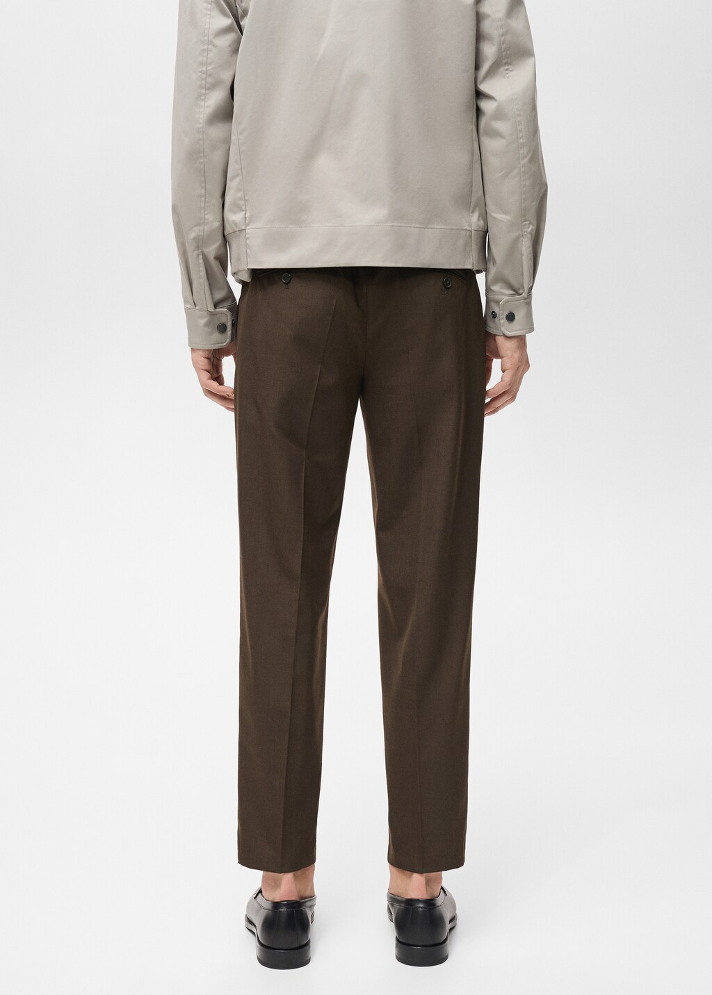 Slim-fit pleated cool wool trousers - Medium Brown