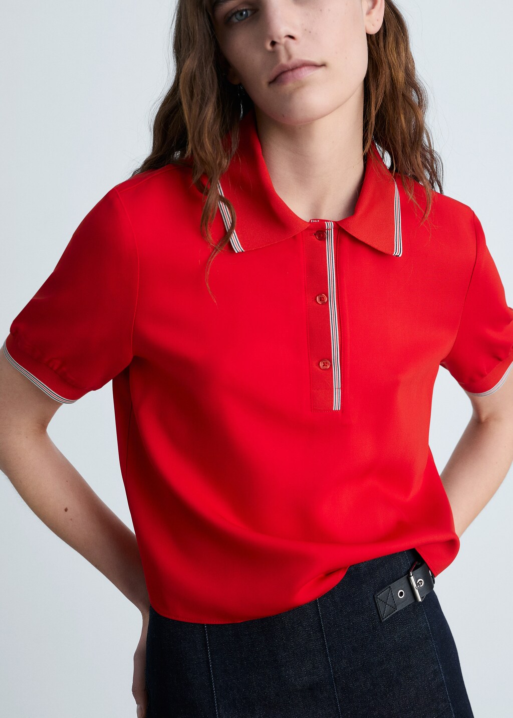 Cropped polo shirt with contrasting trim - Red