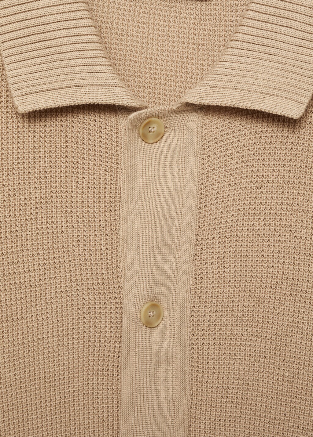 Buttoned micro-structure knitted polo shirt - Beige