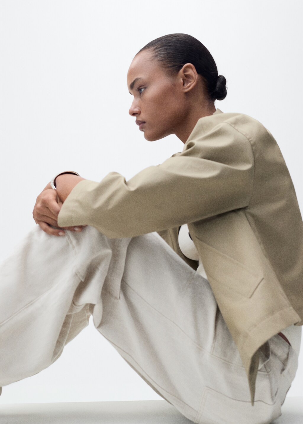 Linen cargo trousers with puffed hem - Light/Pastel Grey