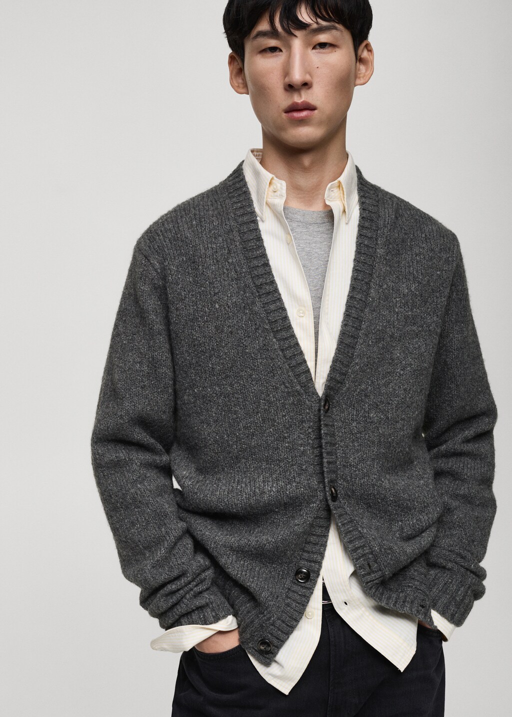 Knitted wool blend cardigan - Medium Heather Grey