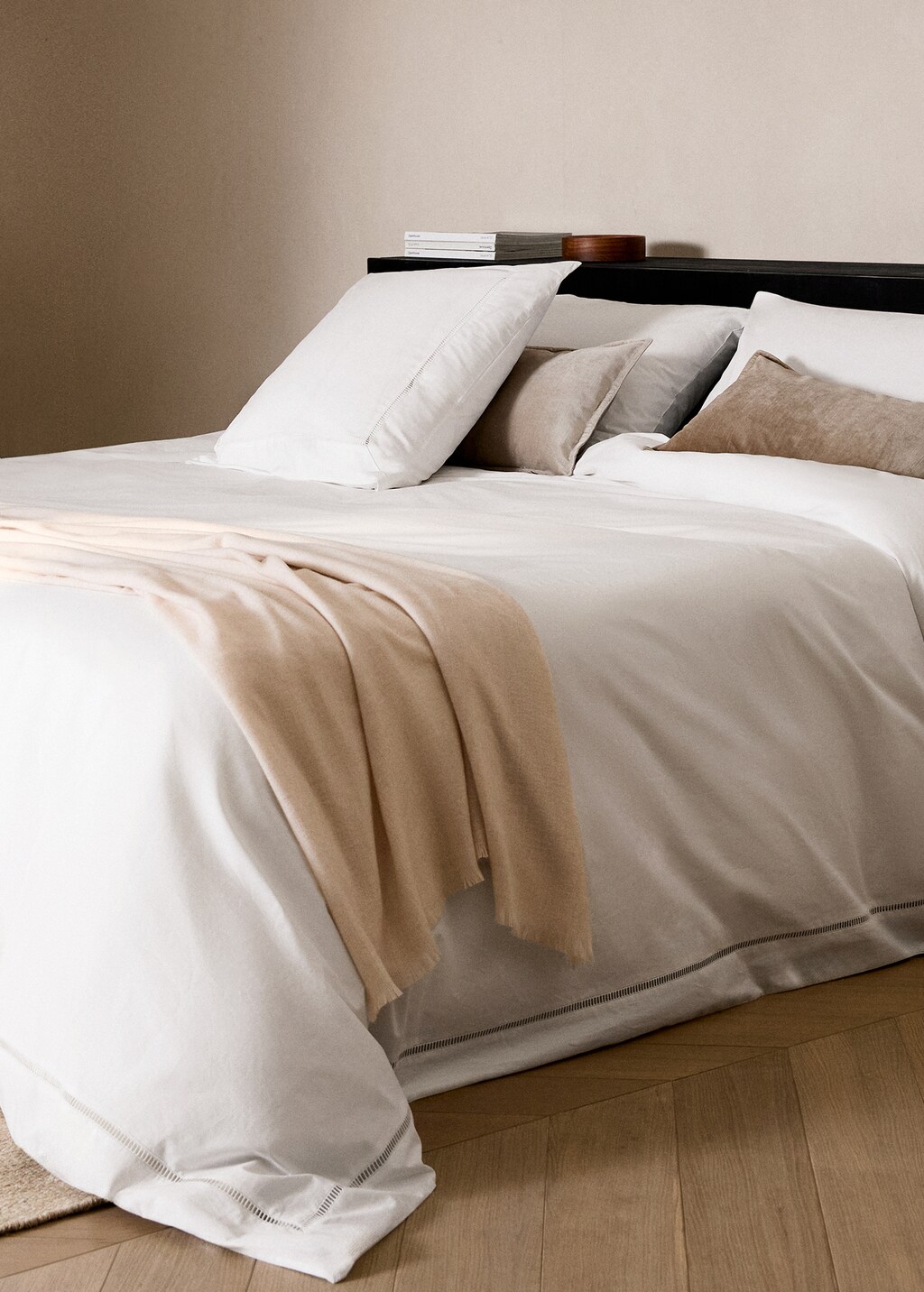 Cotton percale duvet cover with hemstitch for 180/200 cm bed - White
