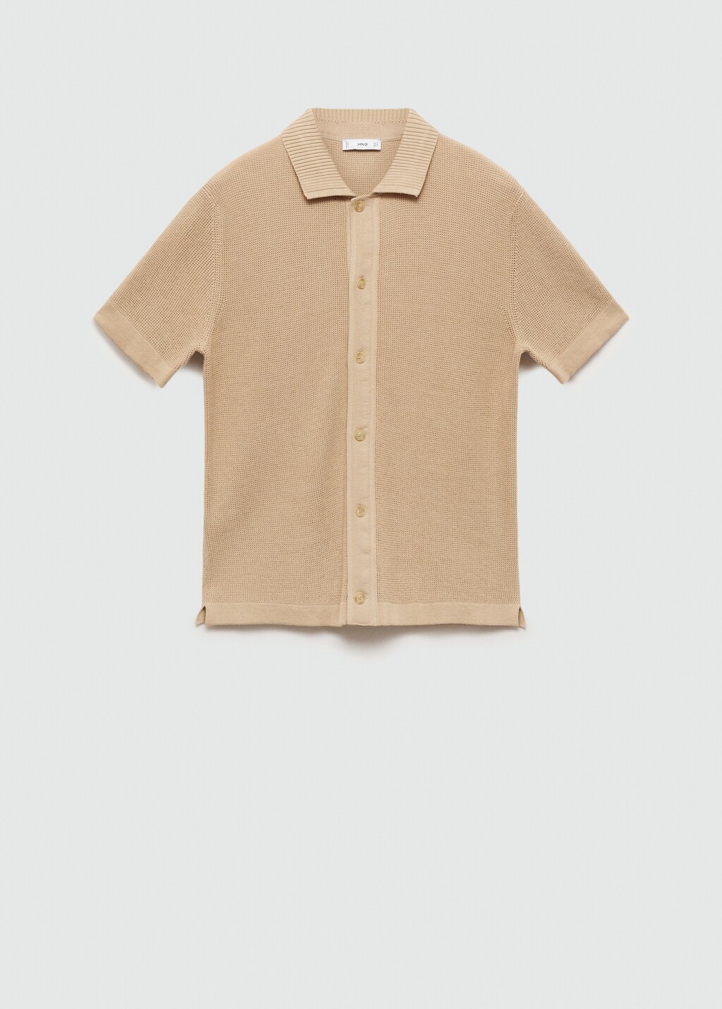 Buttoned micro-structure knitted polo shirt - Beige