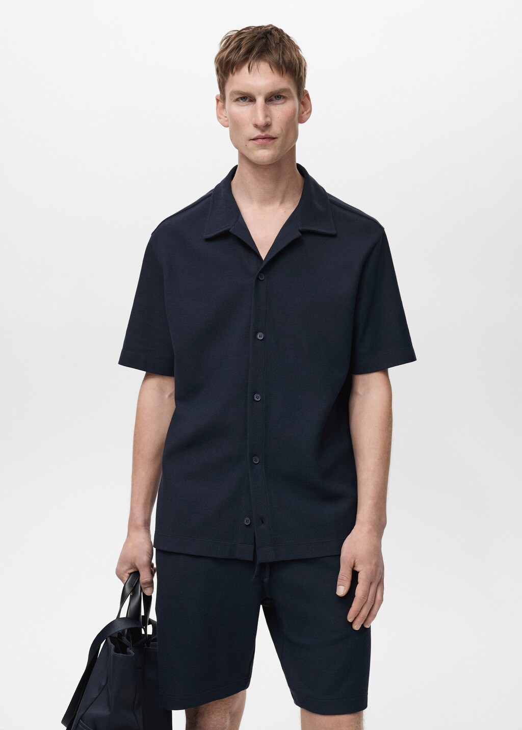 Structured knitted polo shirt - Dark Navy