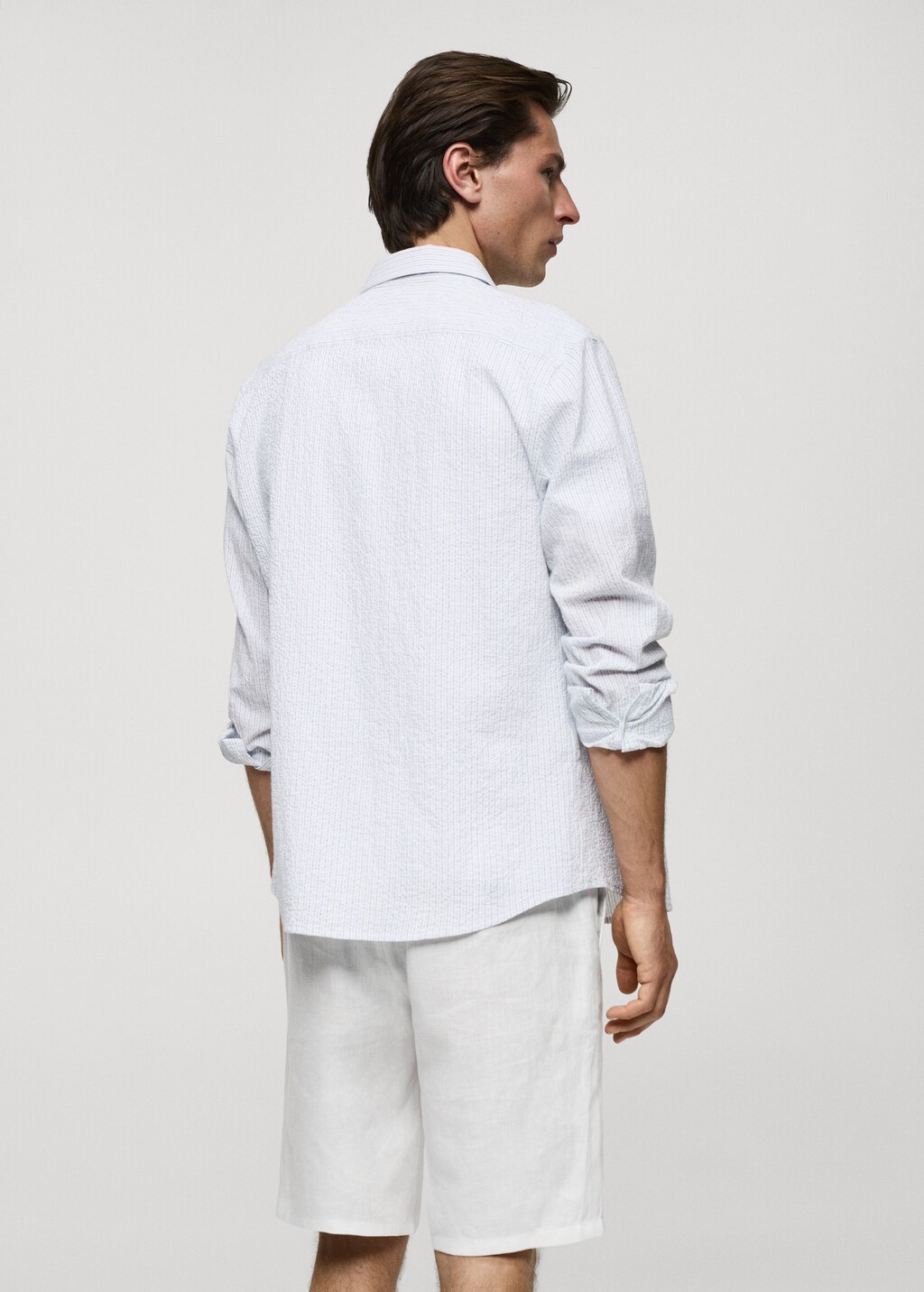 Regular-fit striped seersucker cotton shirt - White