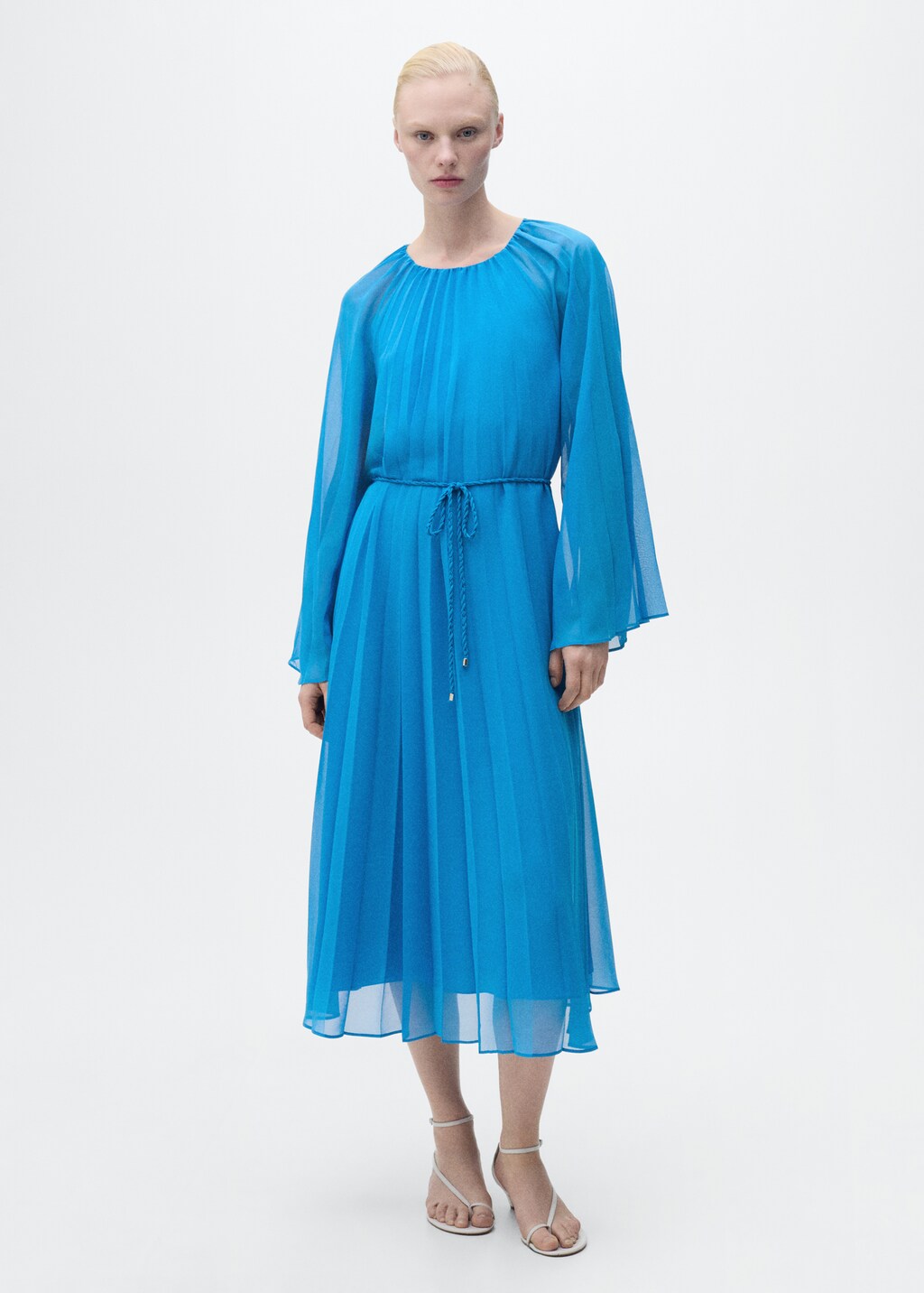 Flared-sleeve pleated dress - Blue