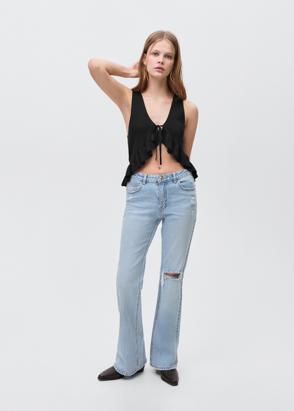 Flared jeans with decorative rips - Light Blue