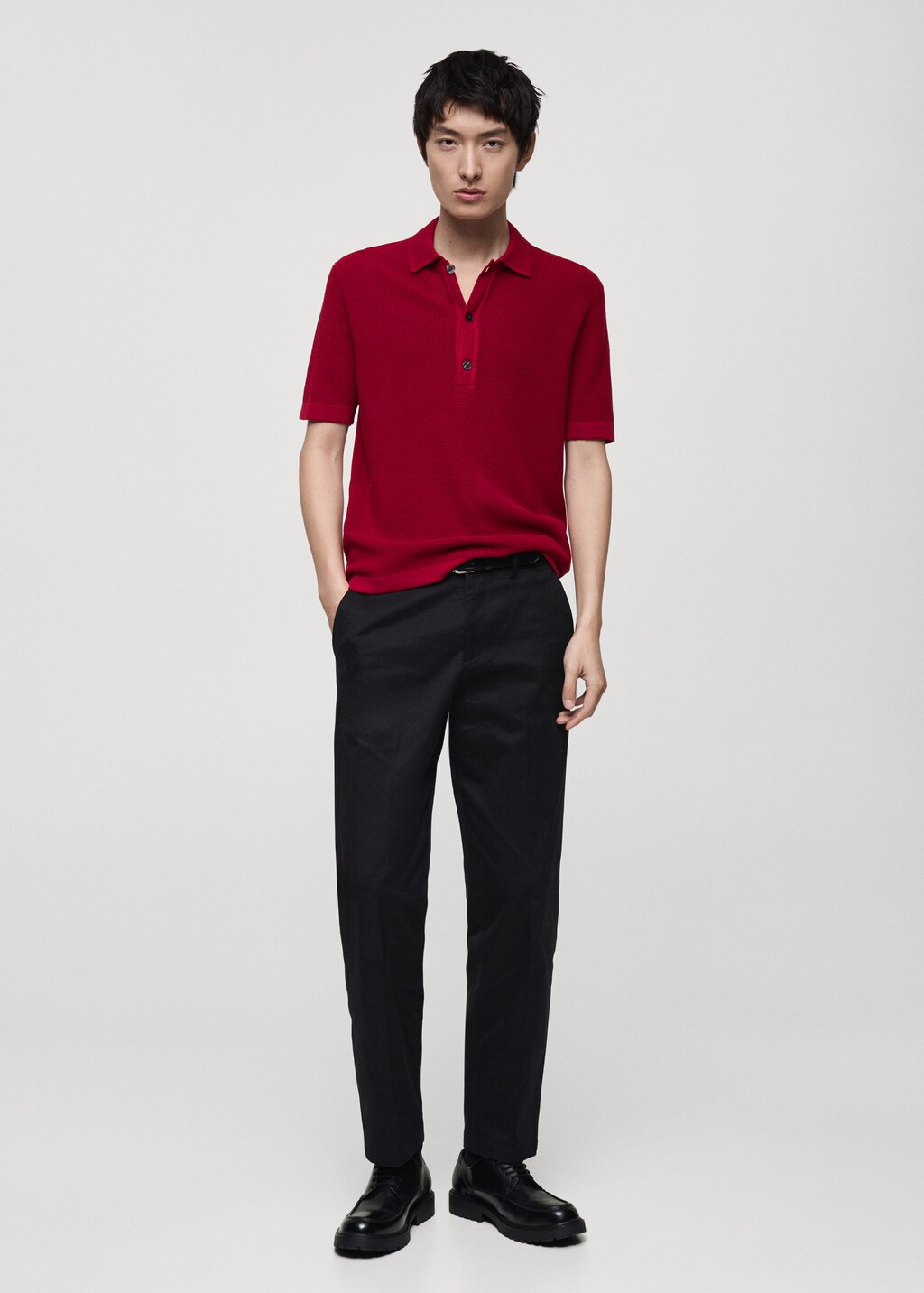 100% cotton knitted polo shirt - Red