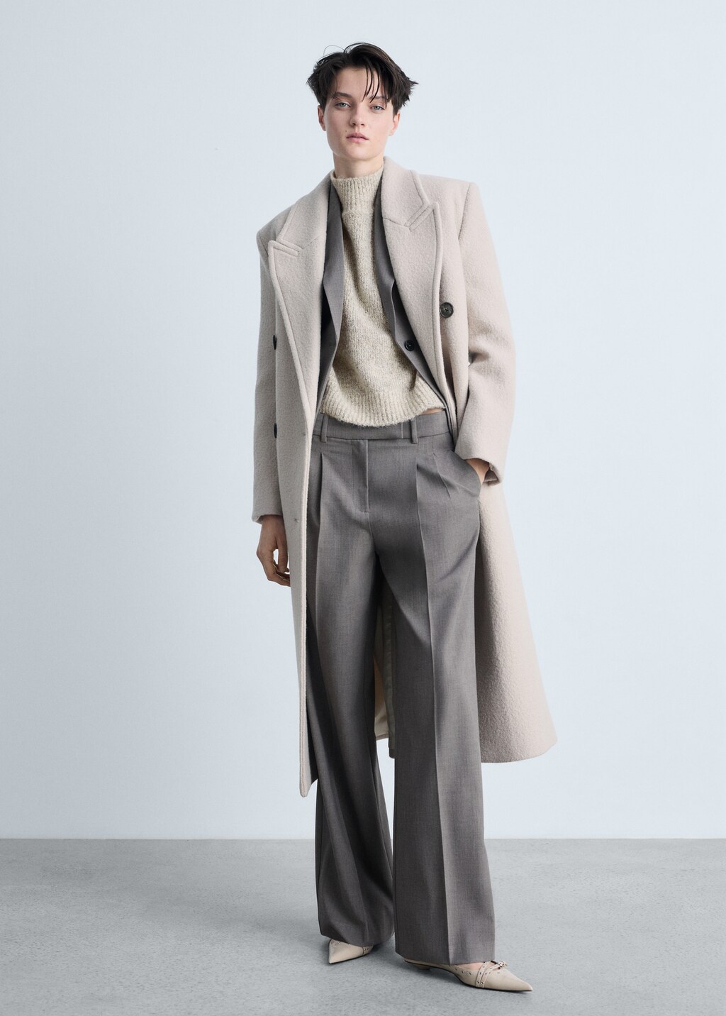 Knitted sweater with perkins neck - Sand