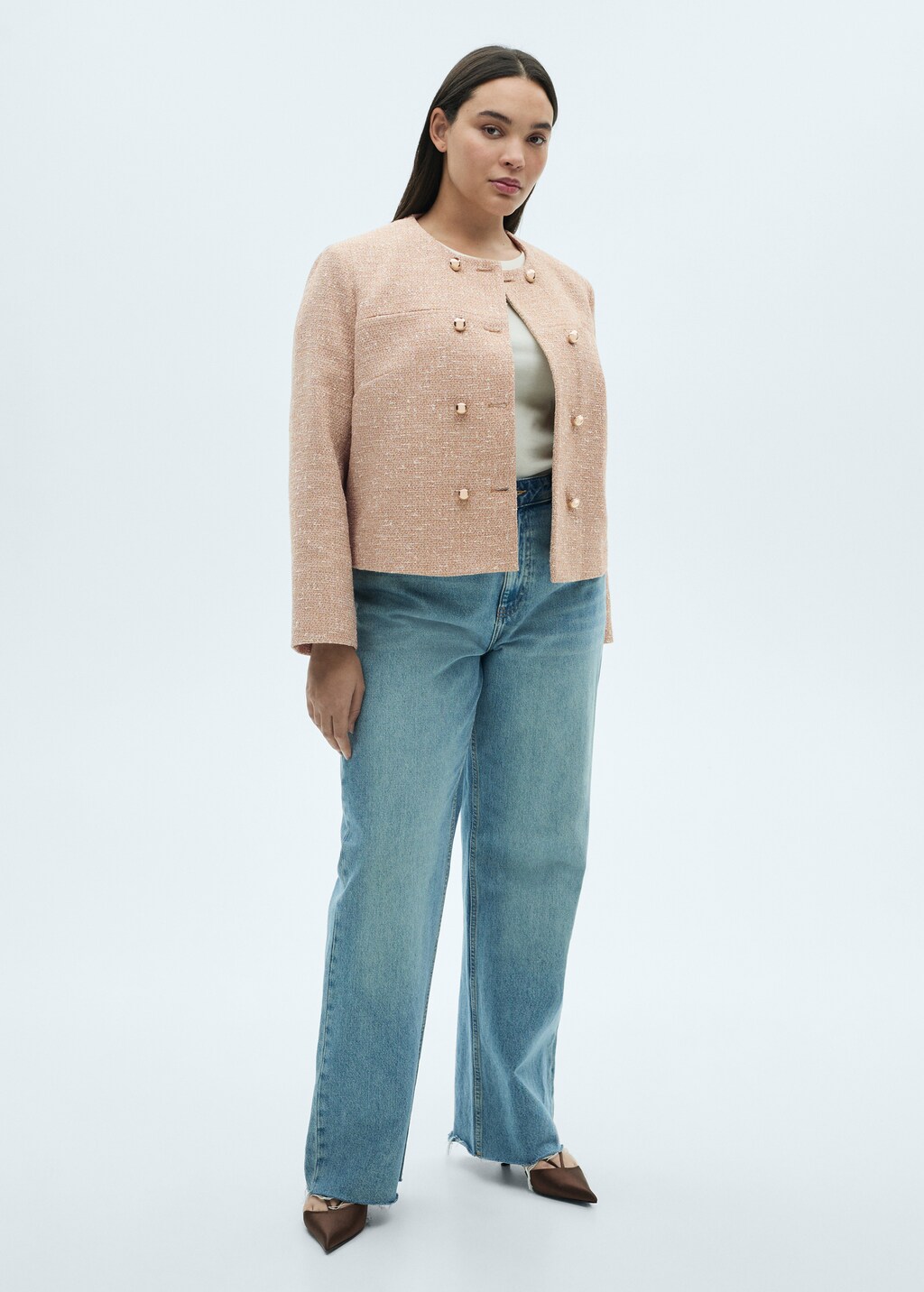 Double-breasted tweed jacket - Medium Brown