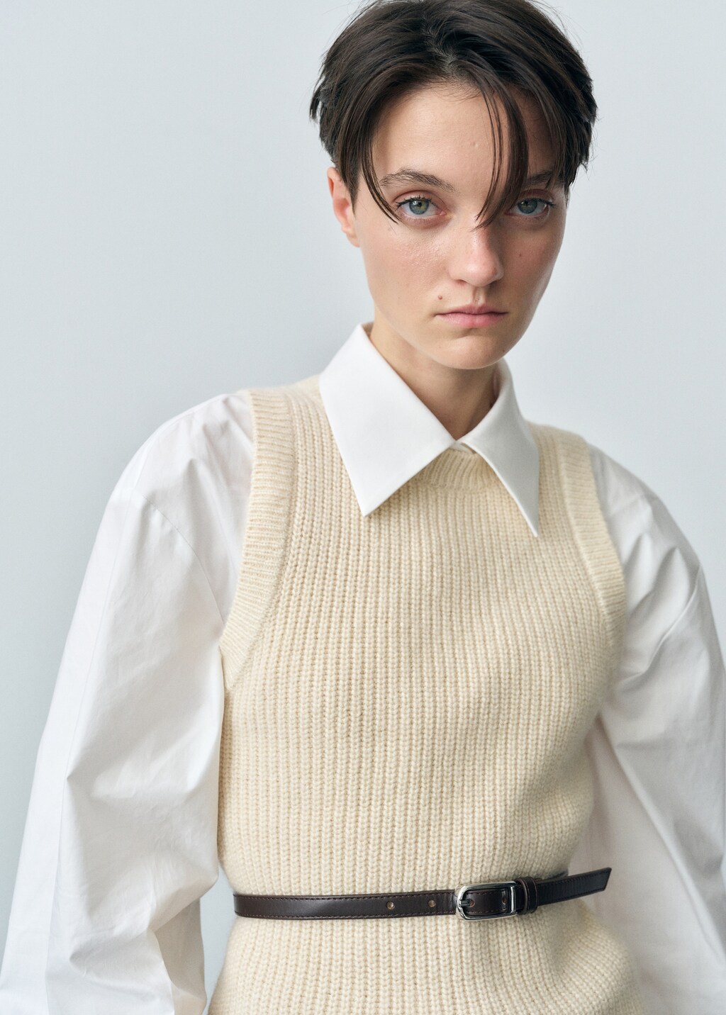 Ribbed wool-blend top - Ecru