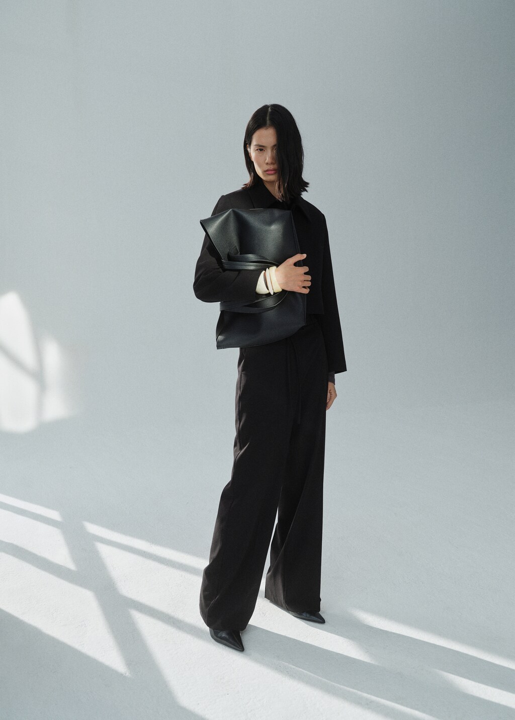 Straight suit pants with bow - Black