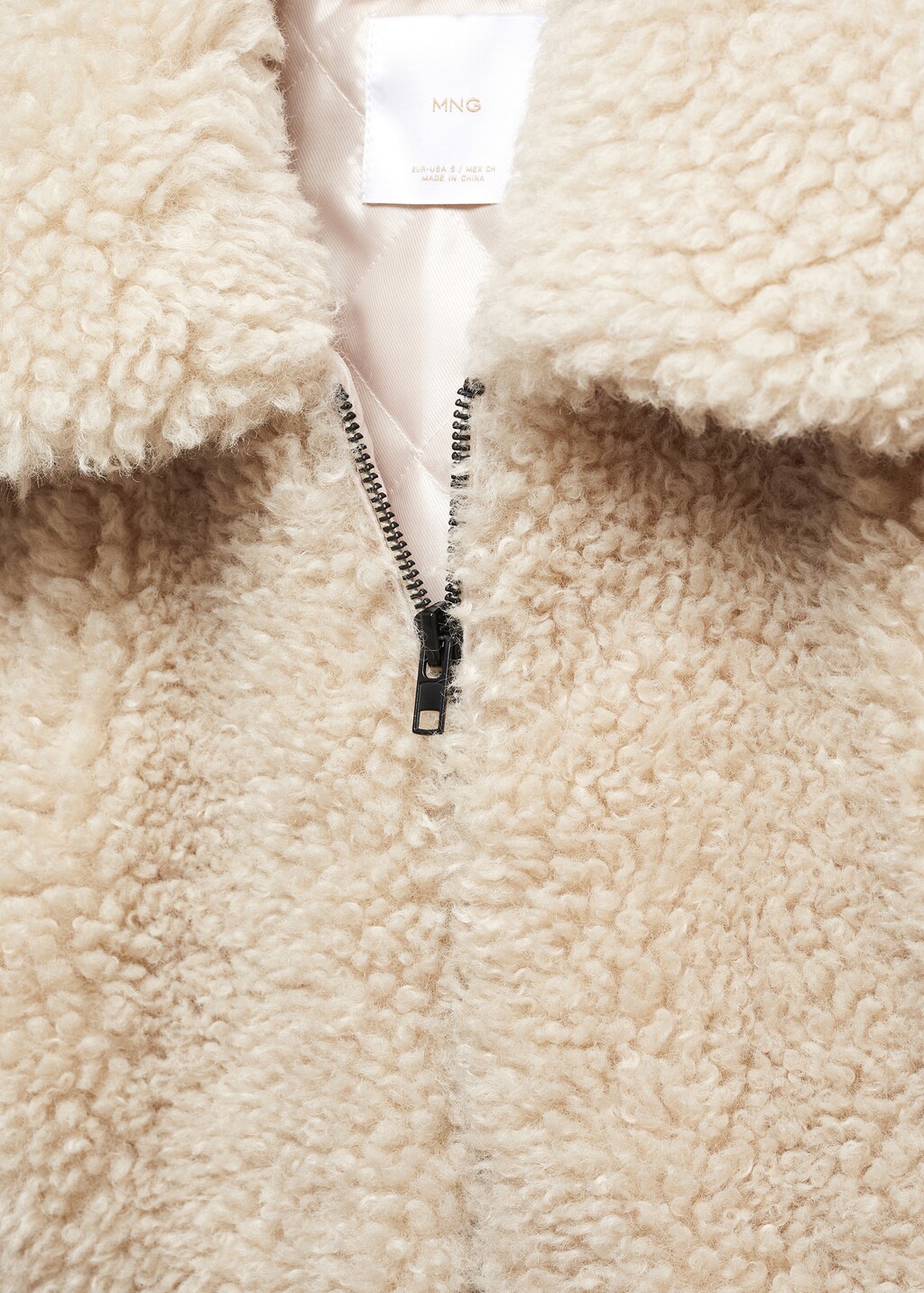 Fur-effect bomber jacket - Ecru