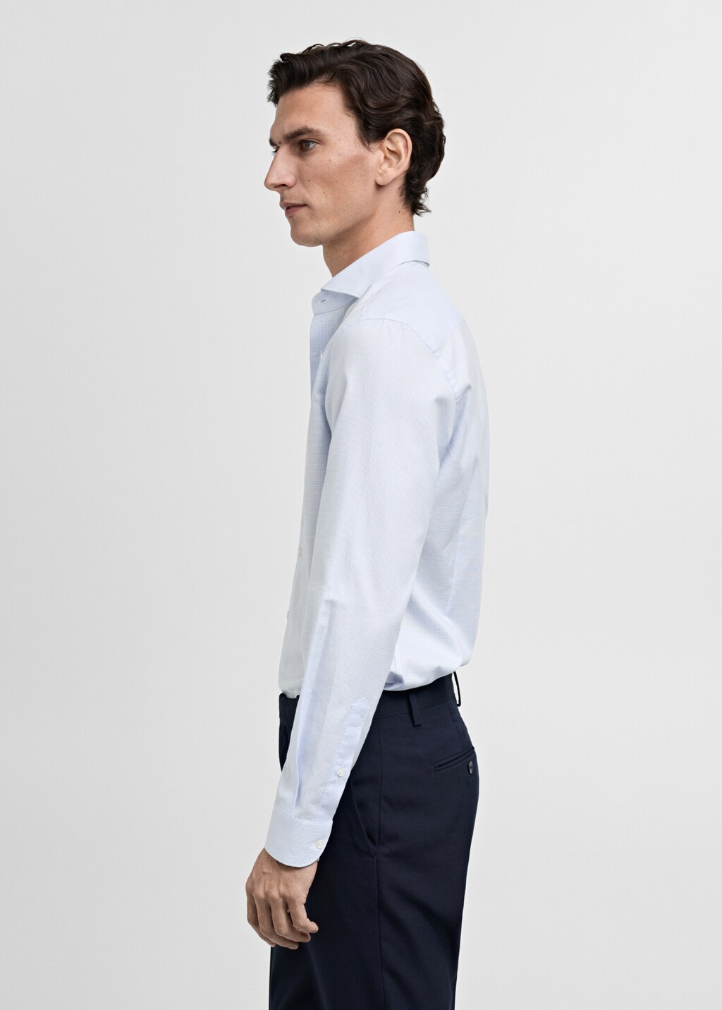 Slim-fit micro-print twill suit shirt - Sky Blue