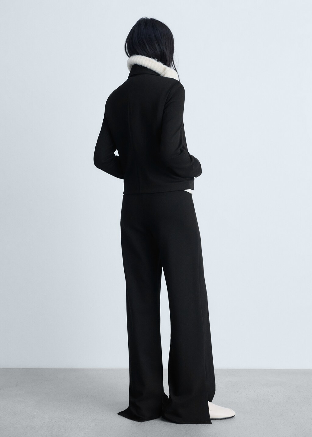 Wideleg trousers with slits - Black