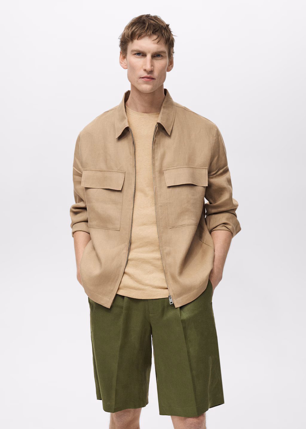 100% linen jacket with pockets - Green