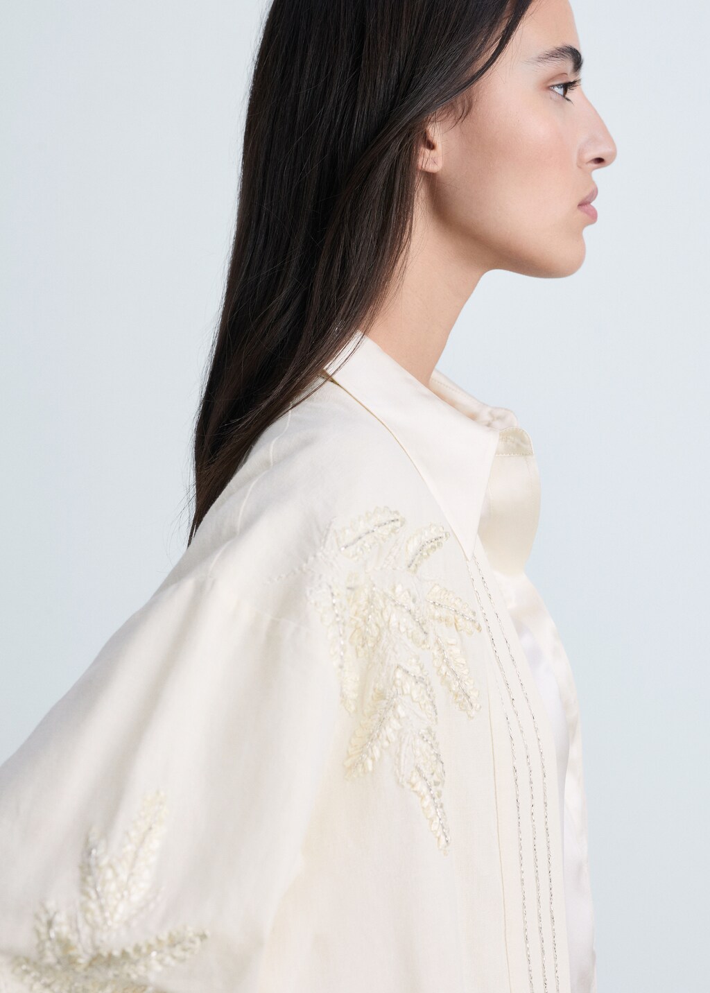 Embroidered cotton caftan - Off White