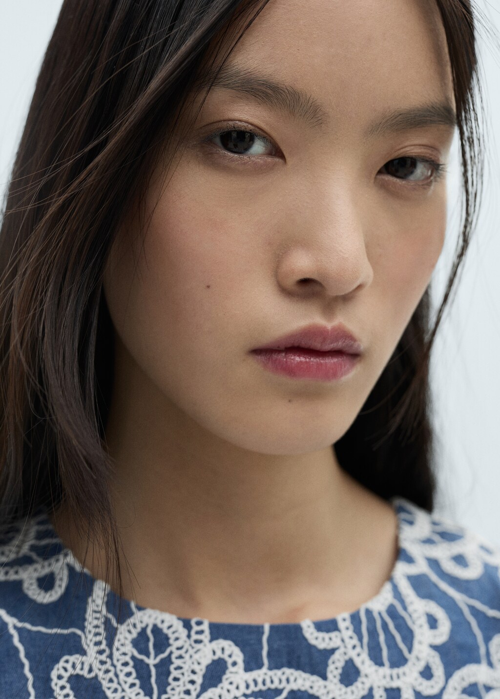 Flower embroidered ruffled dress - Medium Blue