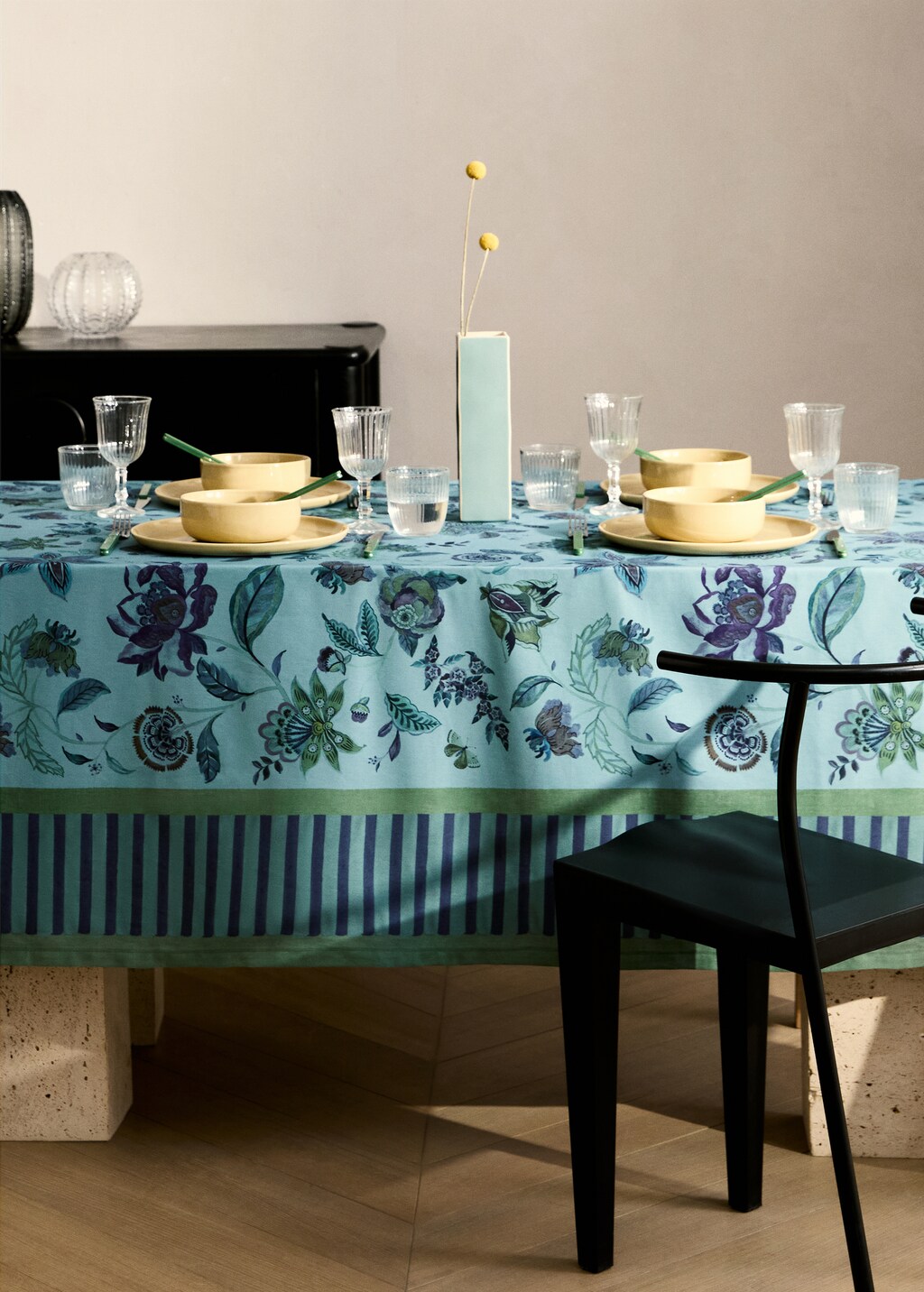 Floral-print cotton tablecloth for 6 to 8 diners - Mint Green