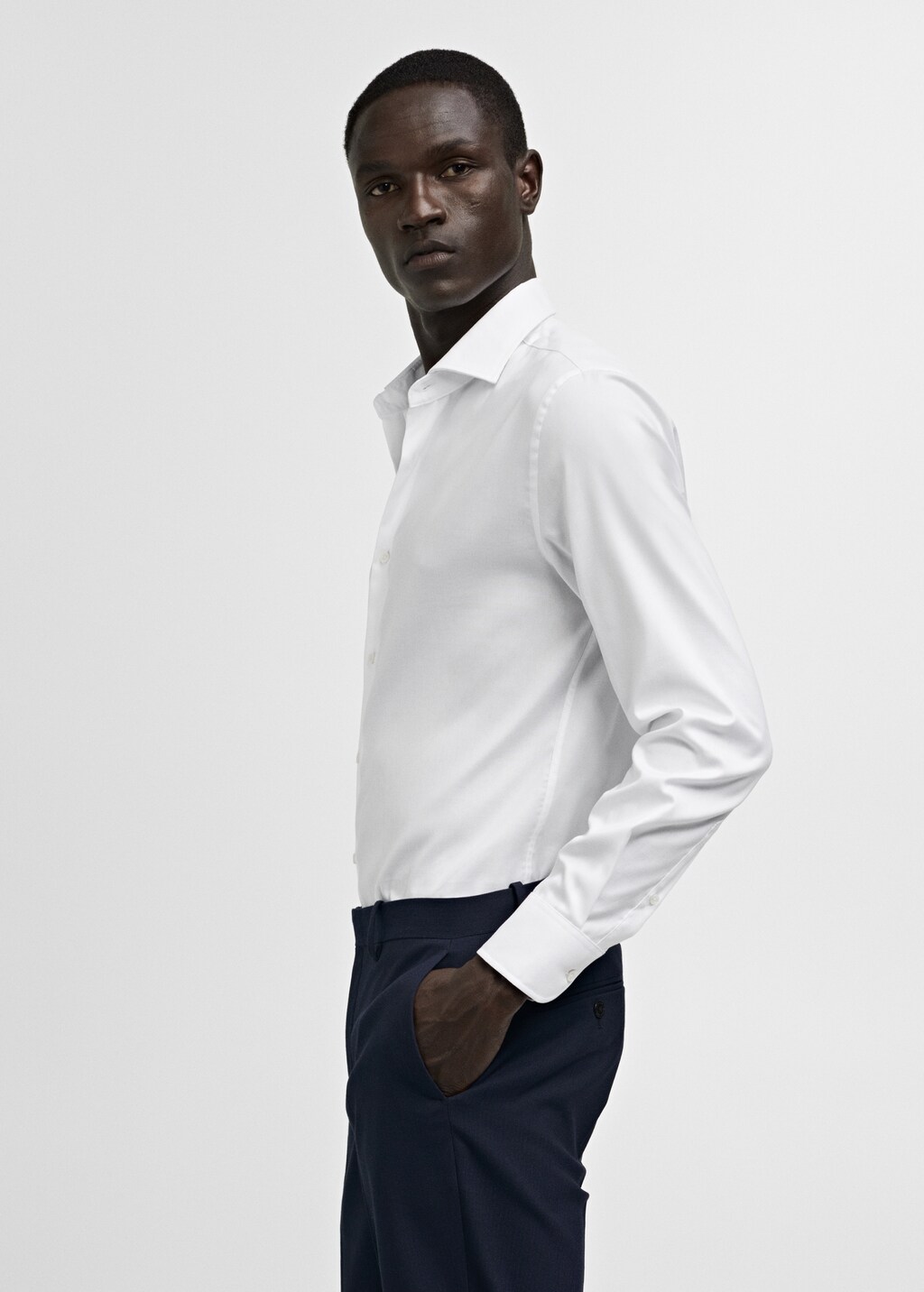 Slim-fit textured cotton suit shirt - White