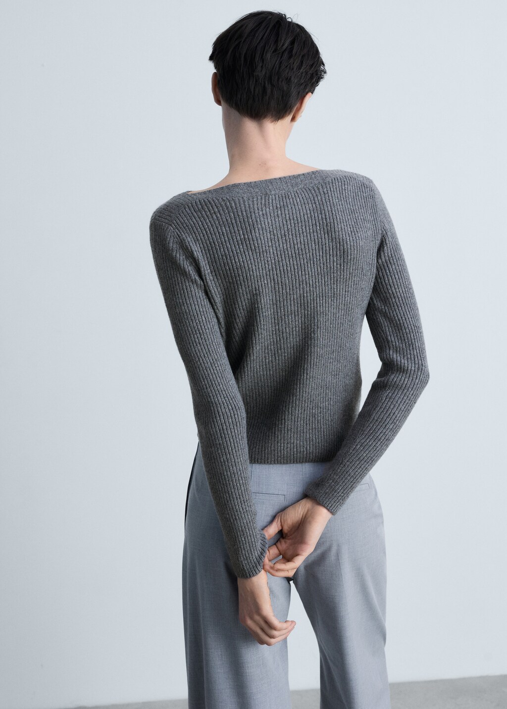 Boat neck ribbed sweater - Sky Blue