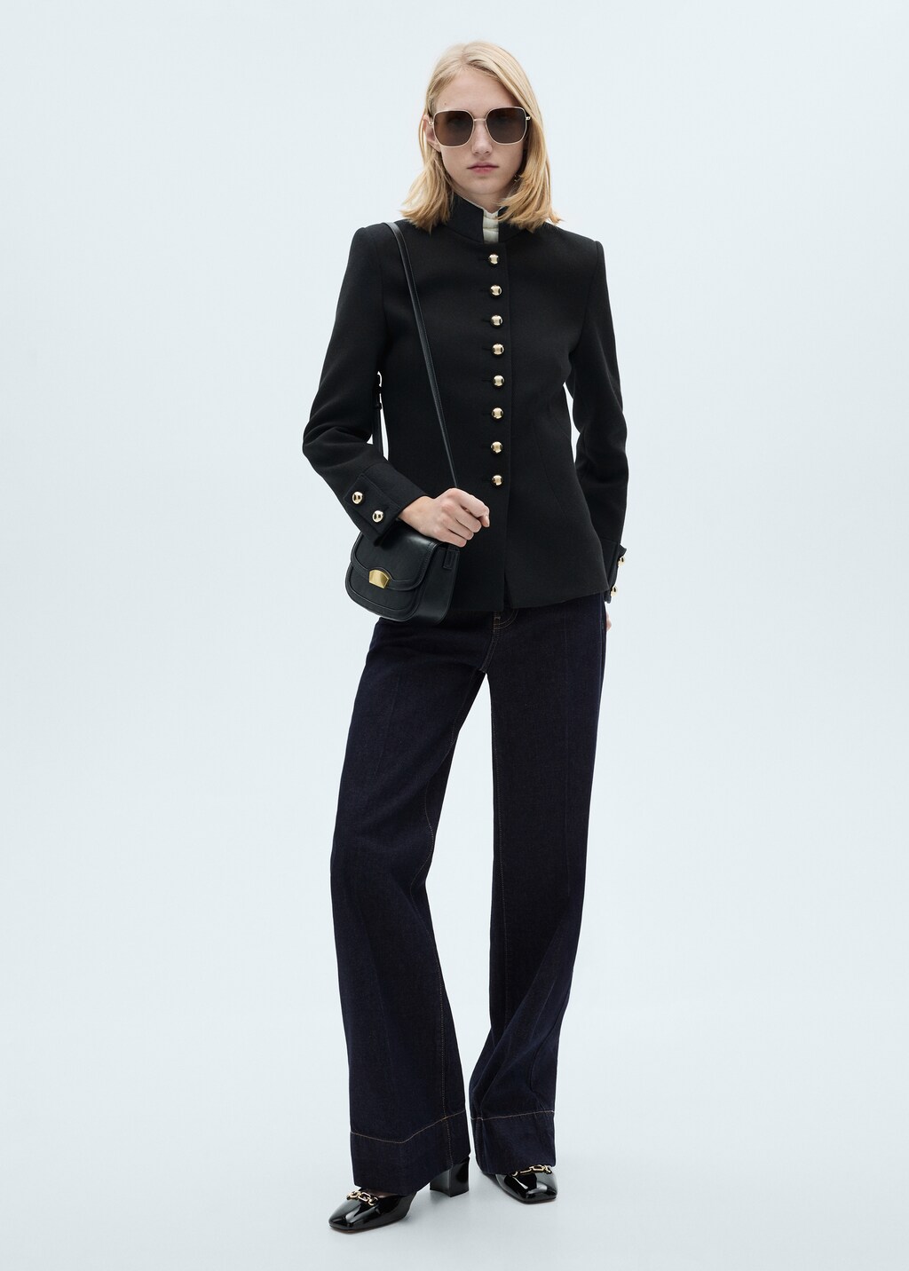 Jacket with jewel-button strip collar - Black