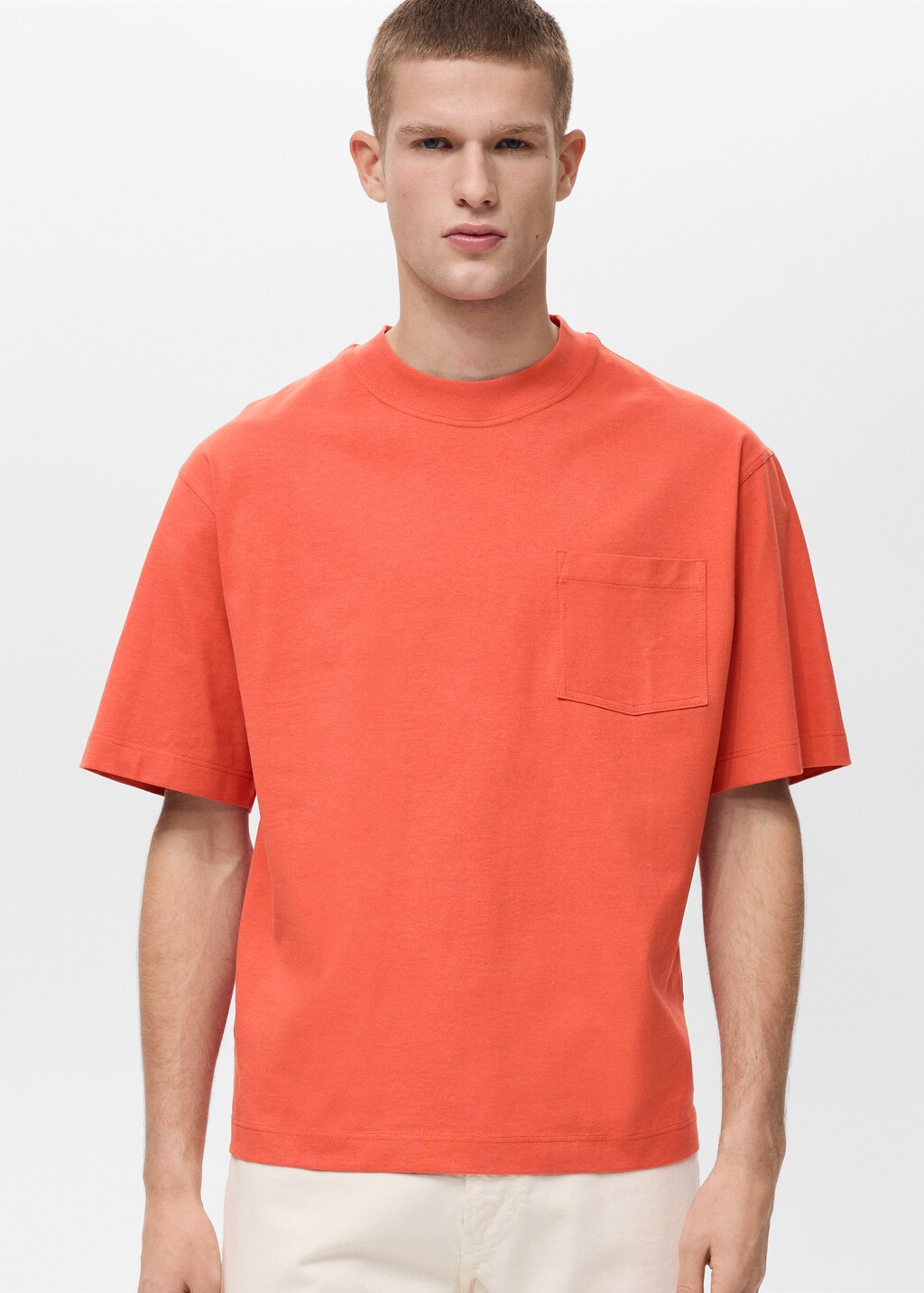 T-shirt 100% cotton boxy fit pocket - Orange