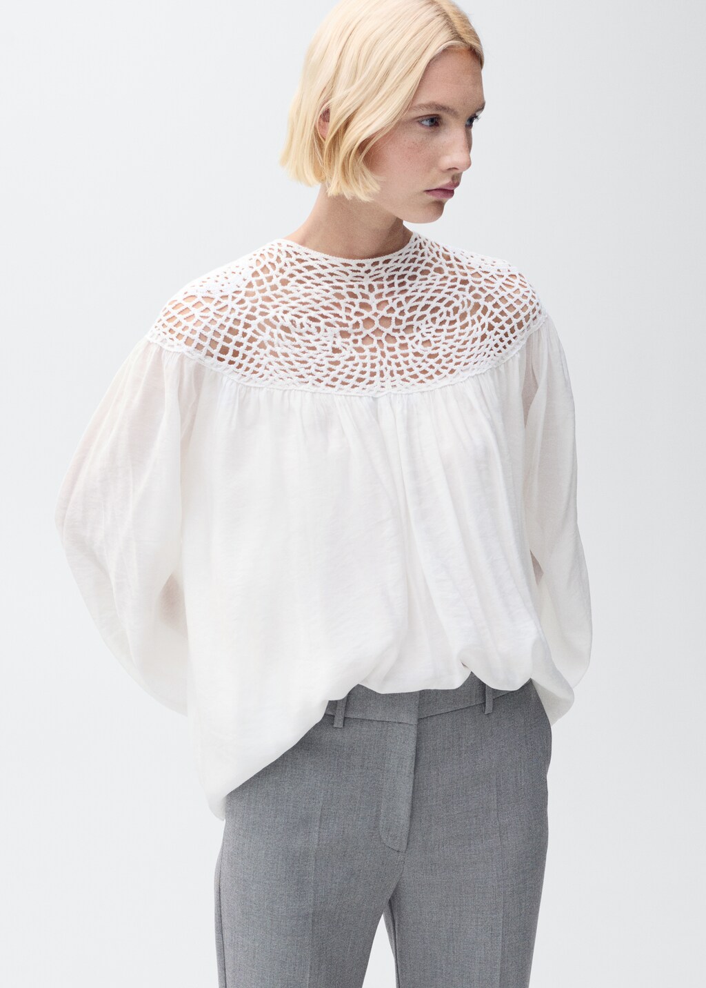 Crochet panel blouse - Off White