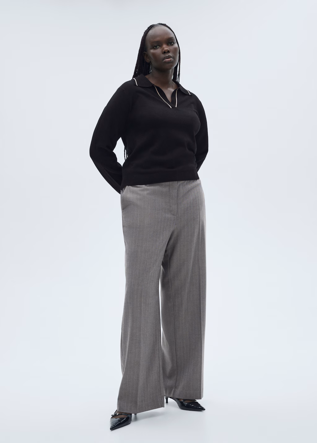 Sweater with contrasting lapels and trims - Light/Pastel Grey