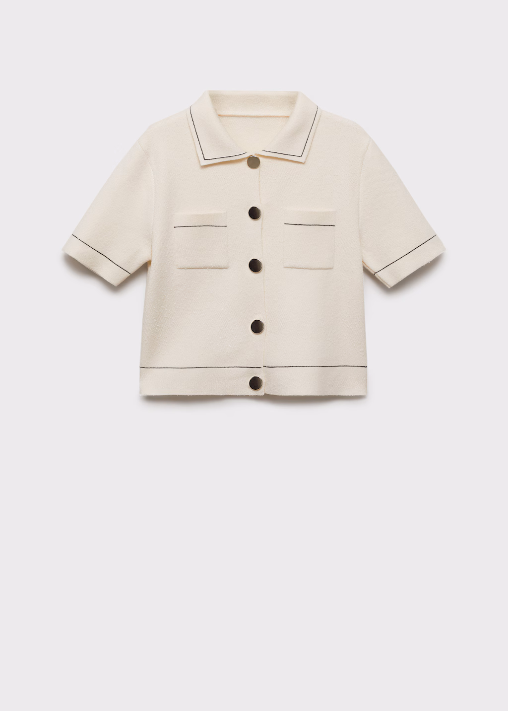 Cropped cardigan with contrasting trim - Ecru