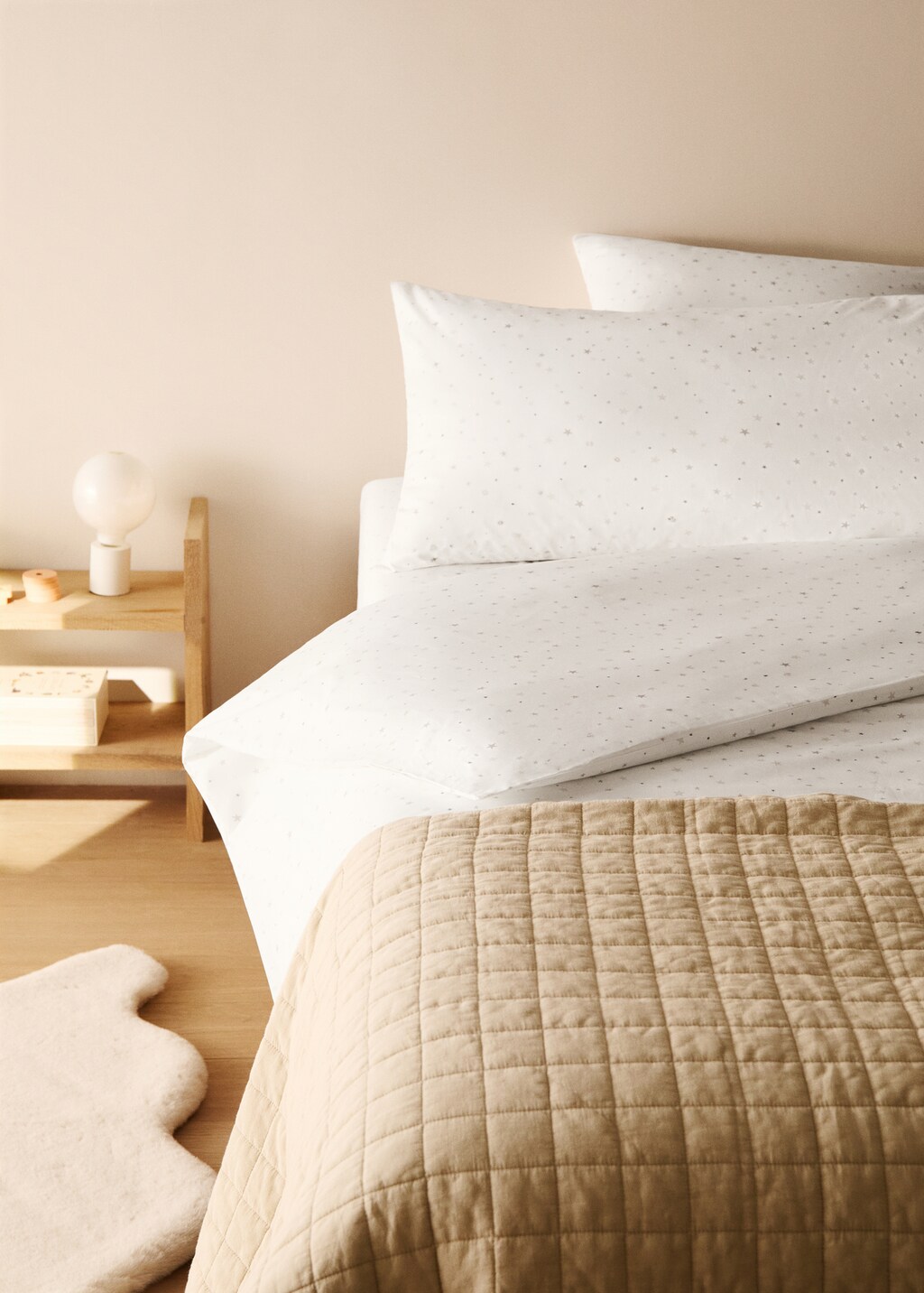 Cotton percale children's printed duvet cover for 90 cm bed - Beige