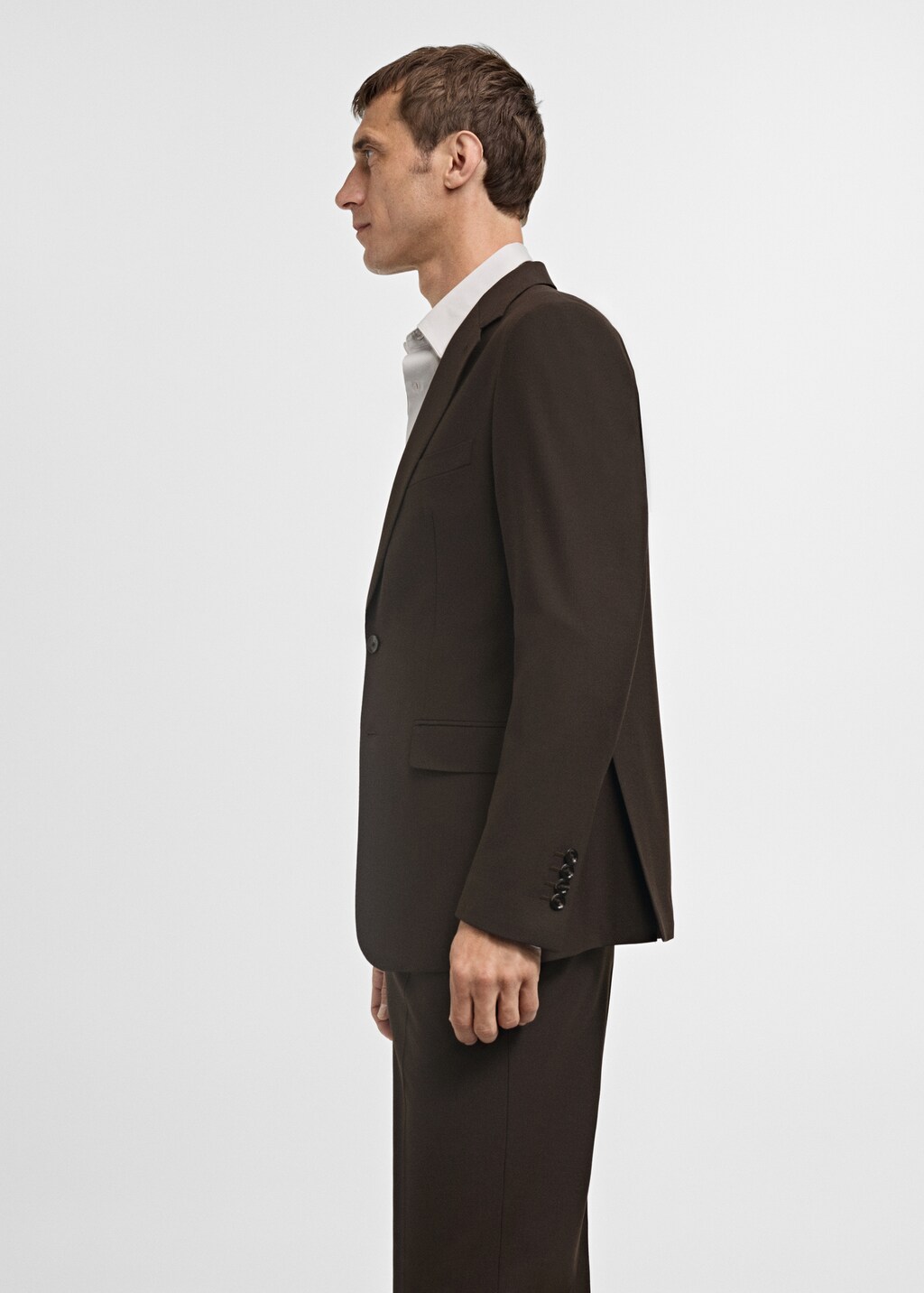 Crease-resistant wool suit jacket - Brown