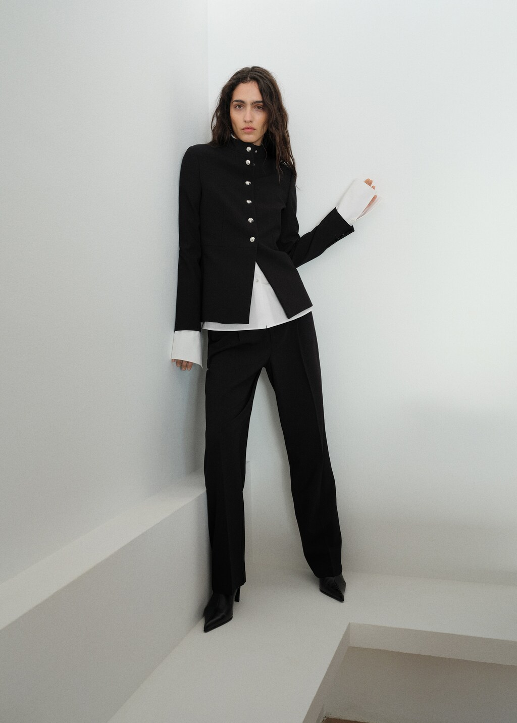 Jacket with jewel-button strip collar - Black