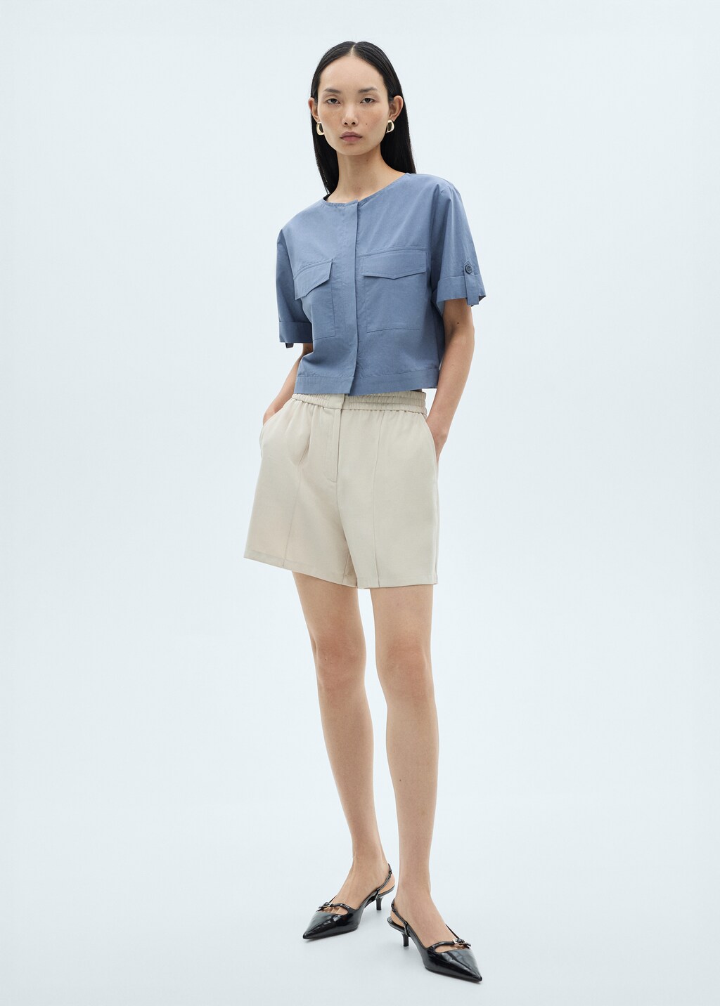 Chest-pocket cotton blouse - Ecru