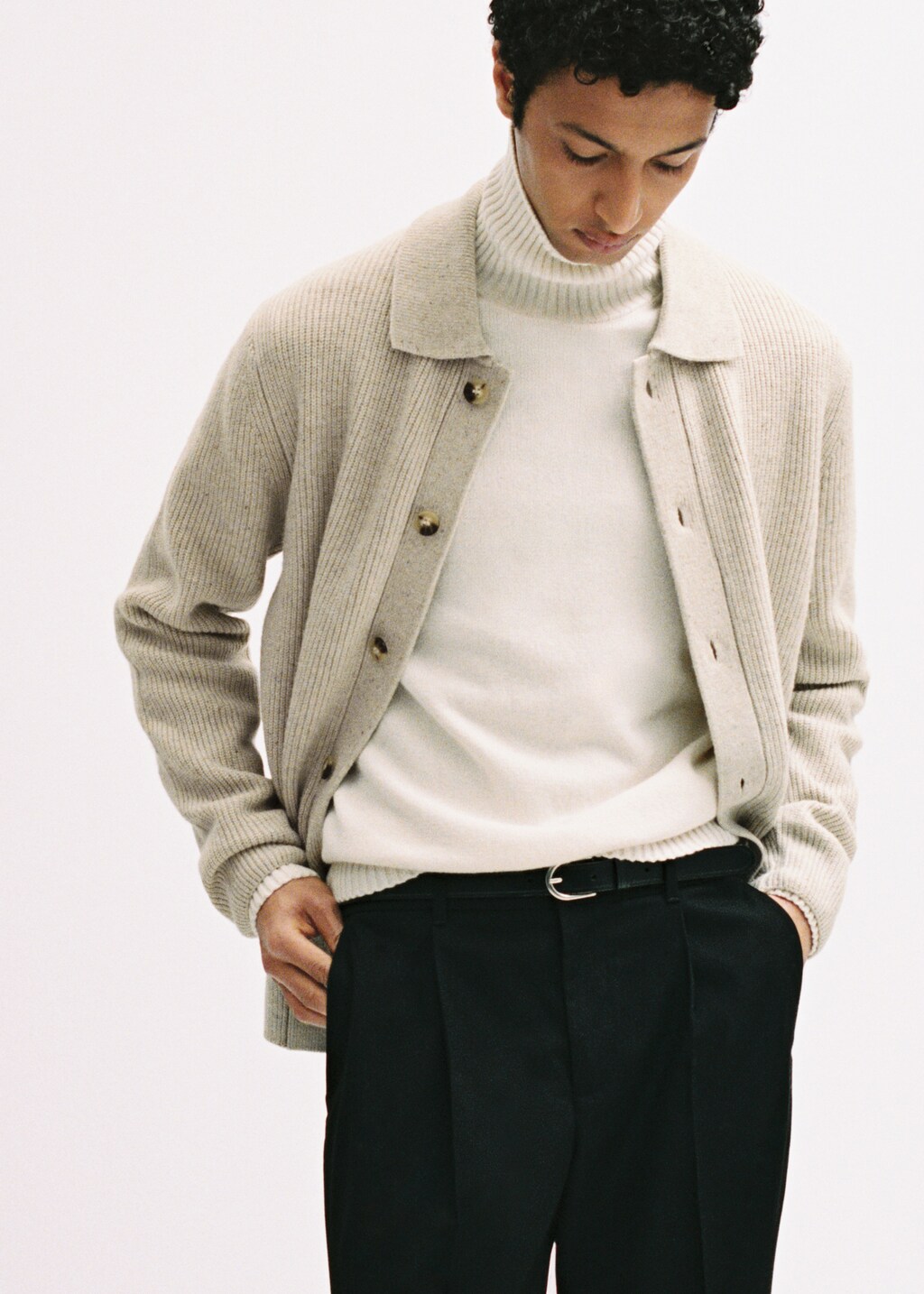 Ribbed knit cardigan - Light/Pastel Grey