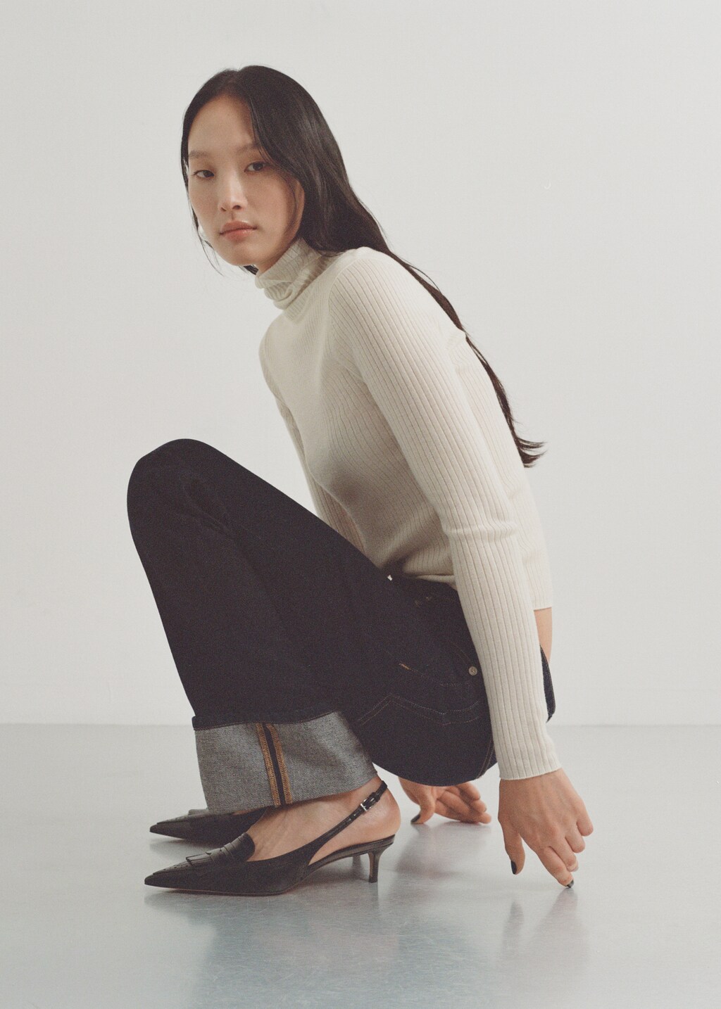 Rinse-wash jeans with cuffs - Open Blue