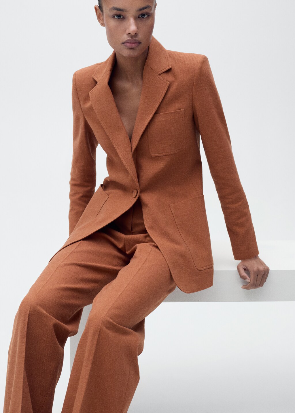 Cotton and linen-blend suit jacket - Caramel