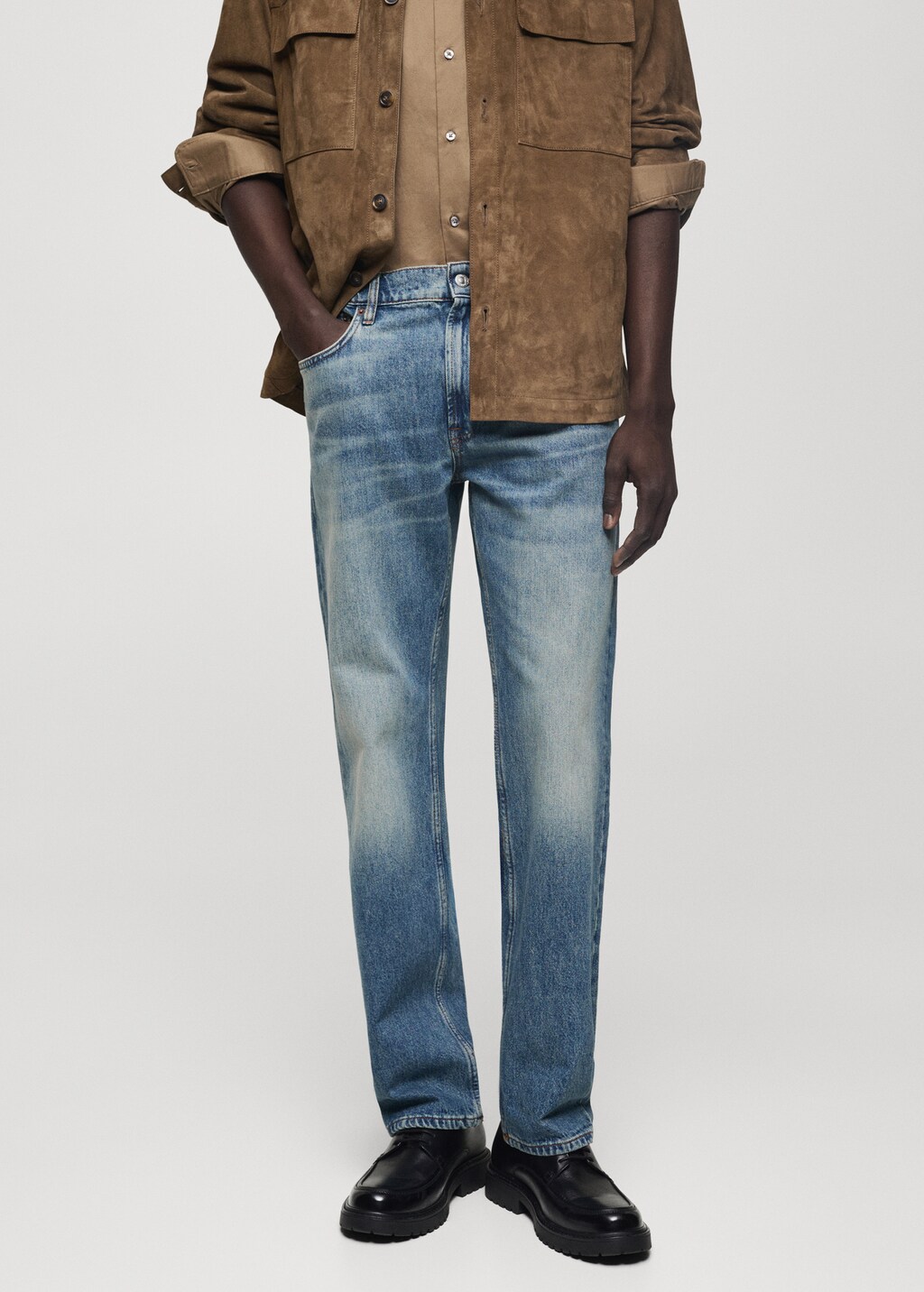 Straight-fit jeans with frayed effect - Medium Vintage Blue