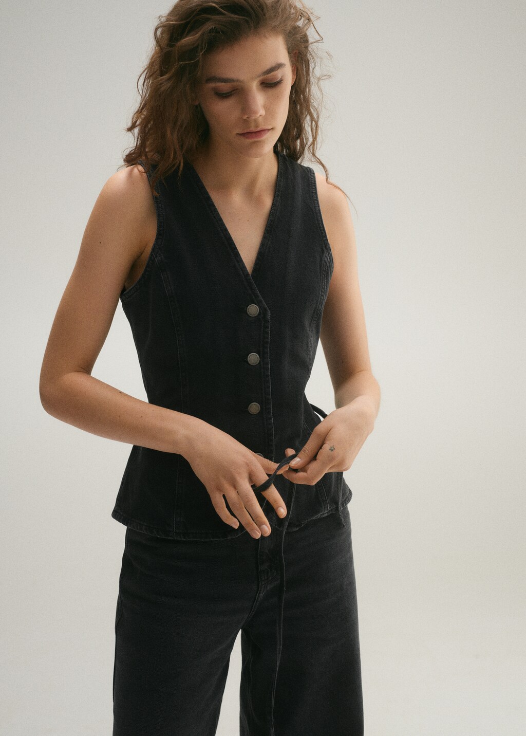 Denim waistcoat with bow - Open Grey