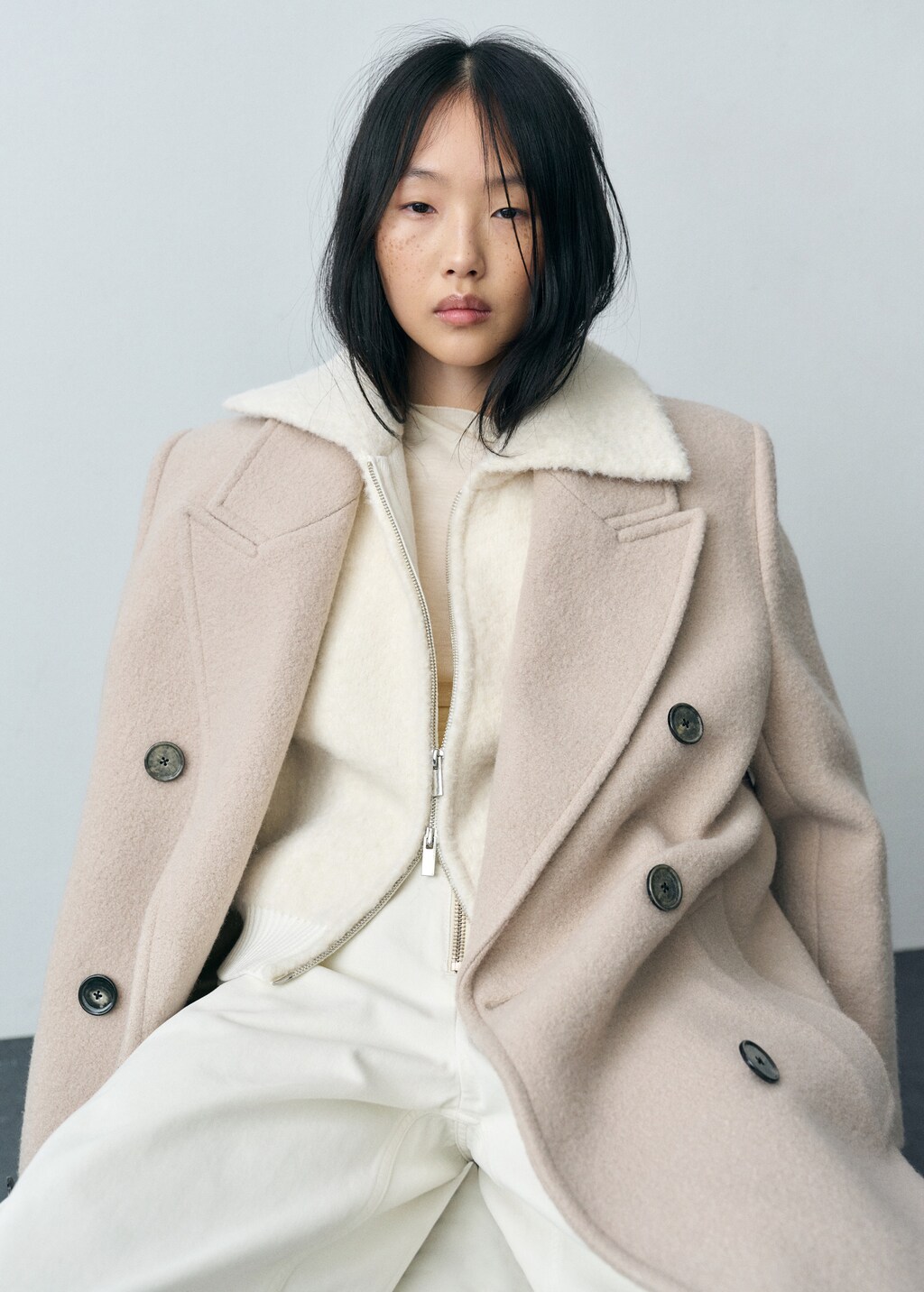 Bouclé wool-blend jacket - Ecru