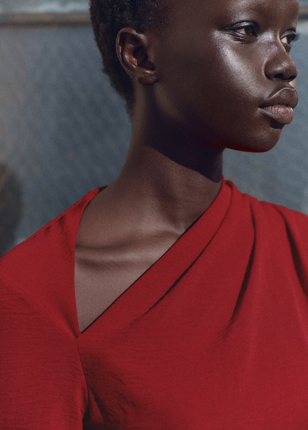 Asymmetric draped gown - Red