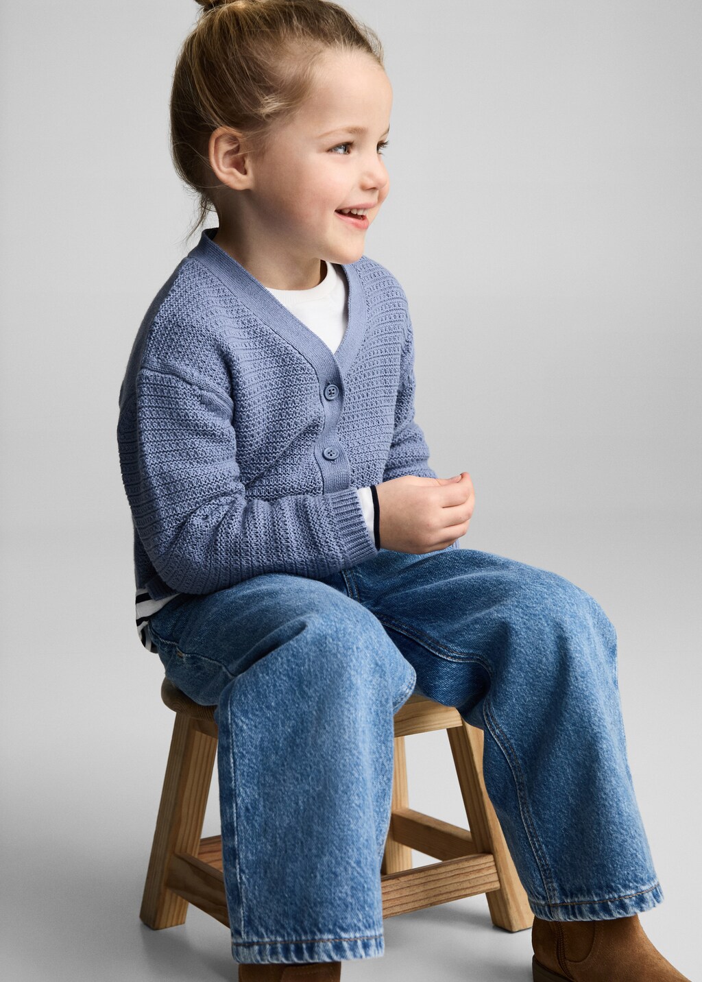 Combination knitted cotton cardigan - Blue