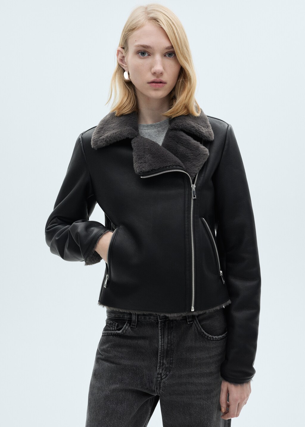 Jacket with shearling-effect lining - Black