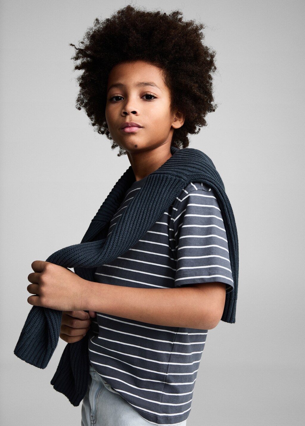 Striped cotton T-shirt - Dark Grey