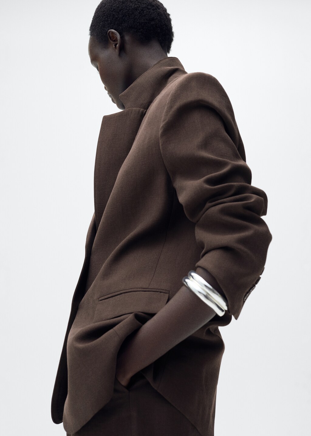 Straight-fit lyocell suit jacket - Brown