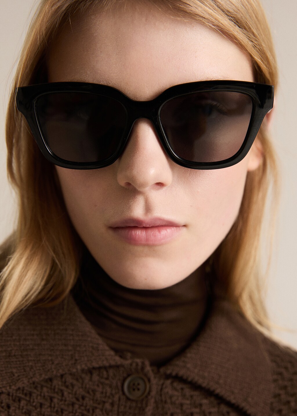 Polo-neck knitted jacket - Brown