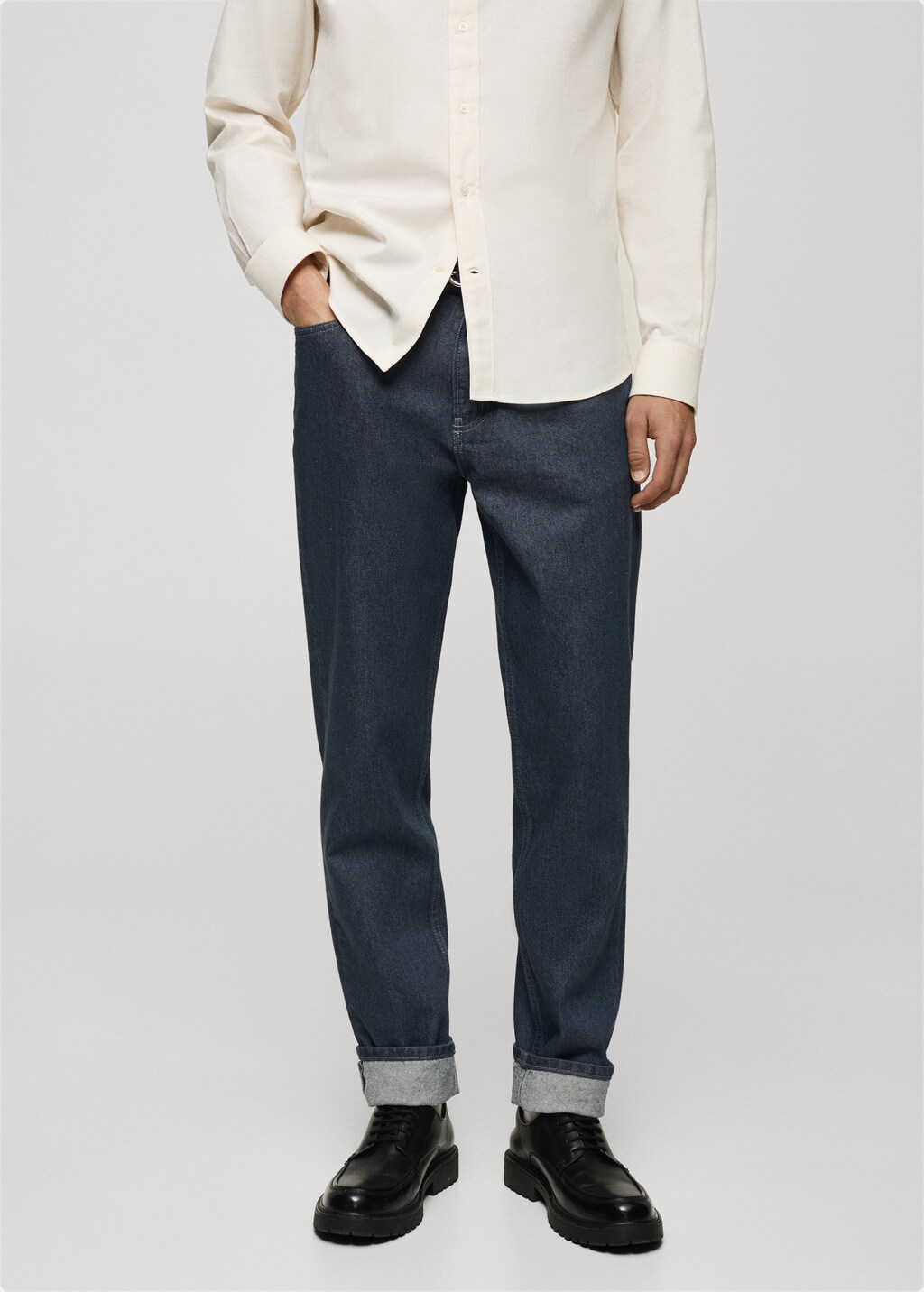 Regular-fit jeans with distressed effect - Petrol Blue