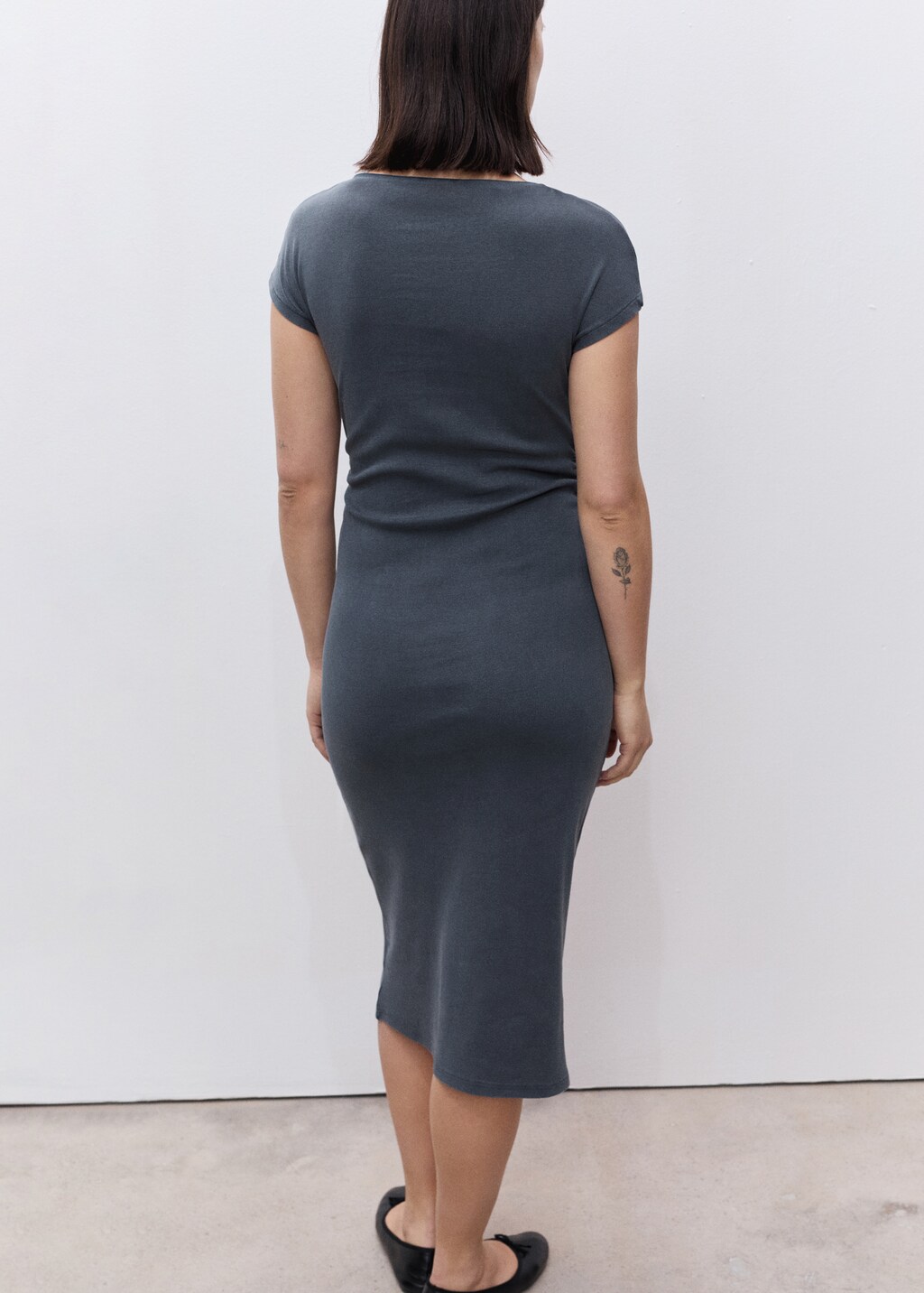 Cotton dress with gathered sides - Black