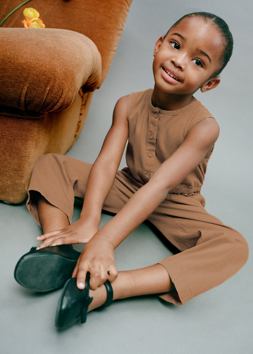 Buttoned long jumpsuit - Medium Brown